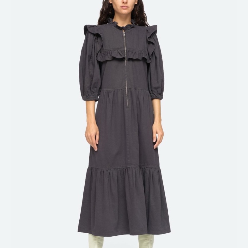 Sea New York Charcoal Long Sleeve Dress with Ruffles
